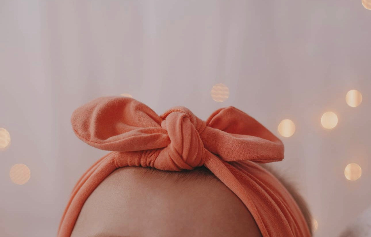 Peach Knit bow headband