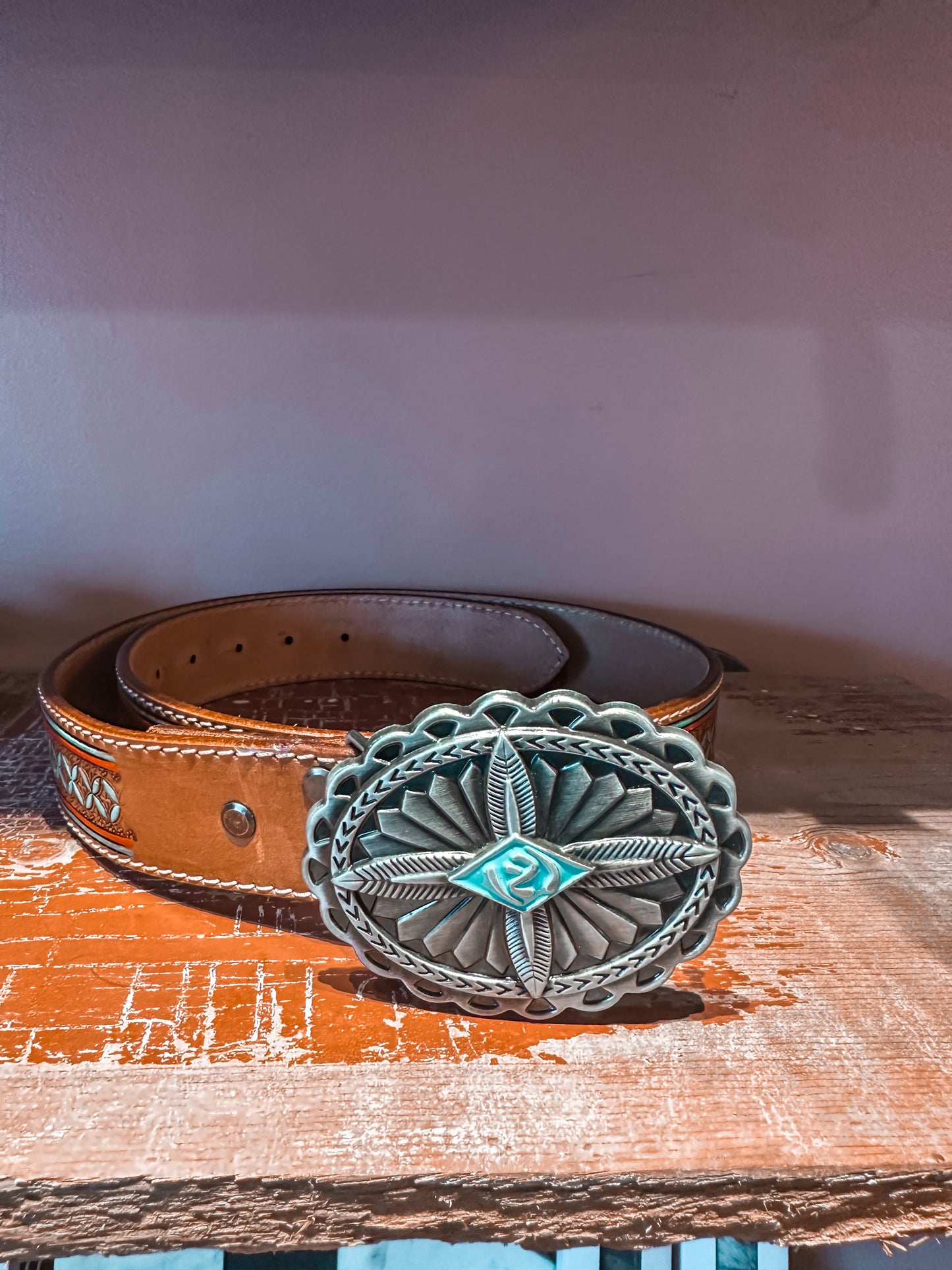 Crystal Hand tooled belt