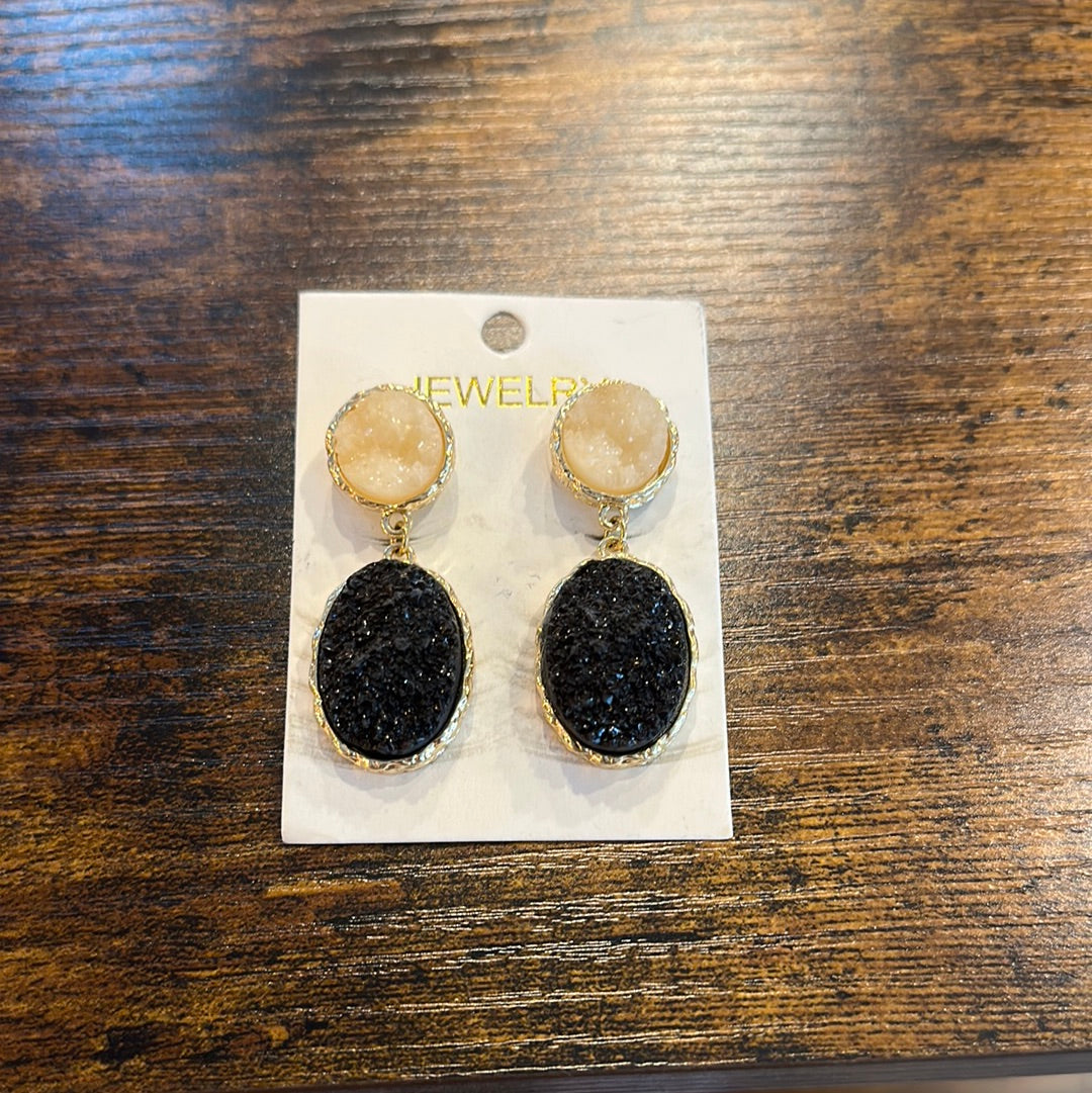 Black & Cream Stone Earrings