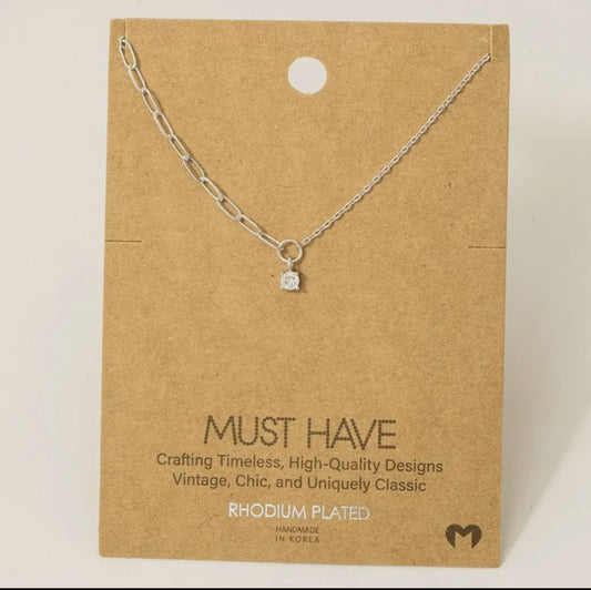Chain Link Rhinestone Stud Charm Necklace