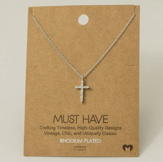 Cz Rhinestone Cross Necklace