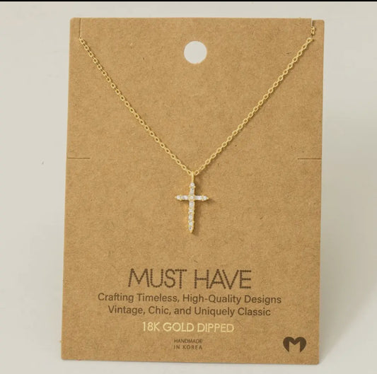 Cz Rhinestone Cross Necklace