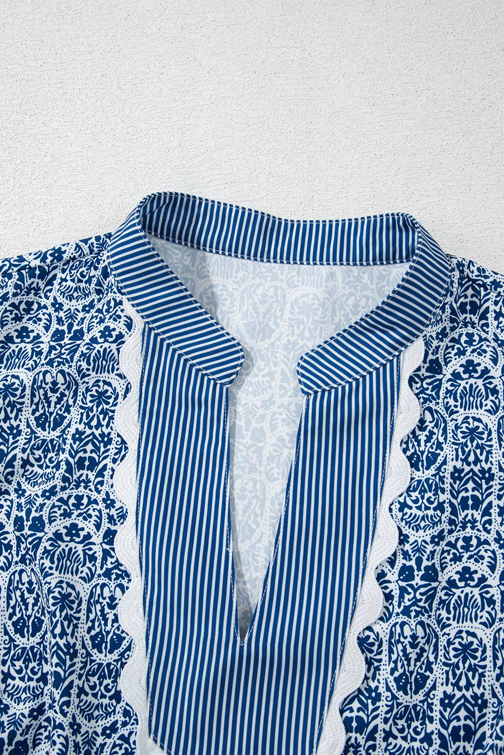 PRETTY BASH Floral Stripe Contrast Ric-Rac Puff Sleeve Top