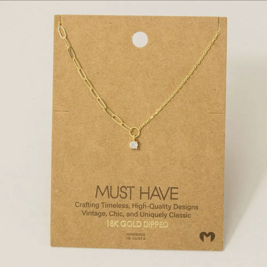 Chain Link Rhinestone Stud Charm Necklace