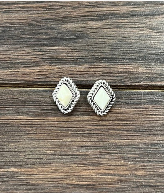 White Turquoise Diamond Stud Earrings