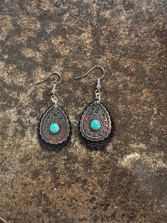 Black leather and turquoise earrings