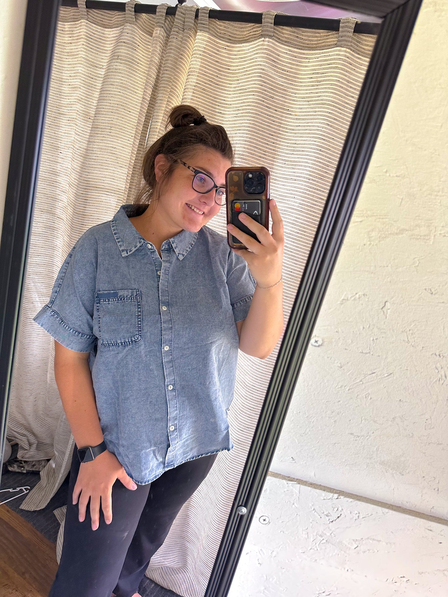 Denim button up top